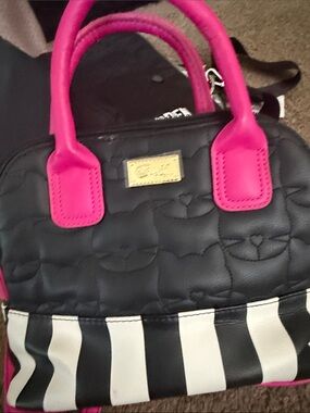 Black and Hot Pink Quilted Satchel Handbag